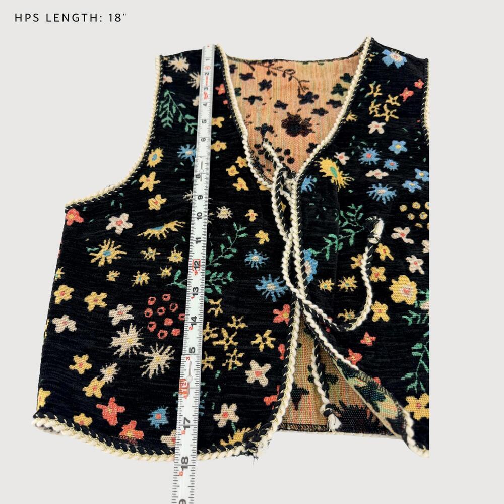 Gorglitter Vest Embroidered Boho Floral Black M - Picture 7 of 8